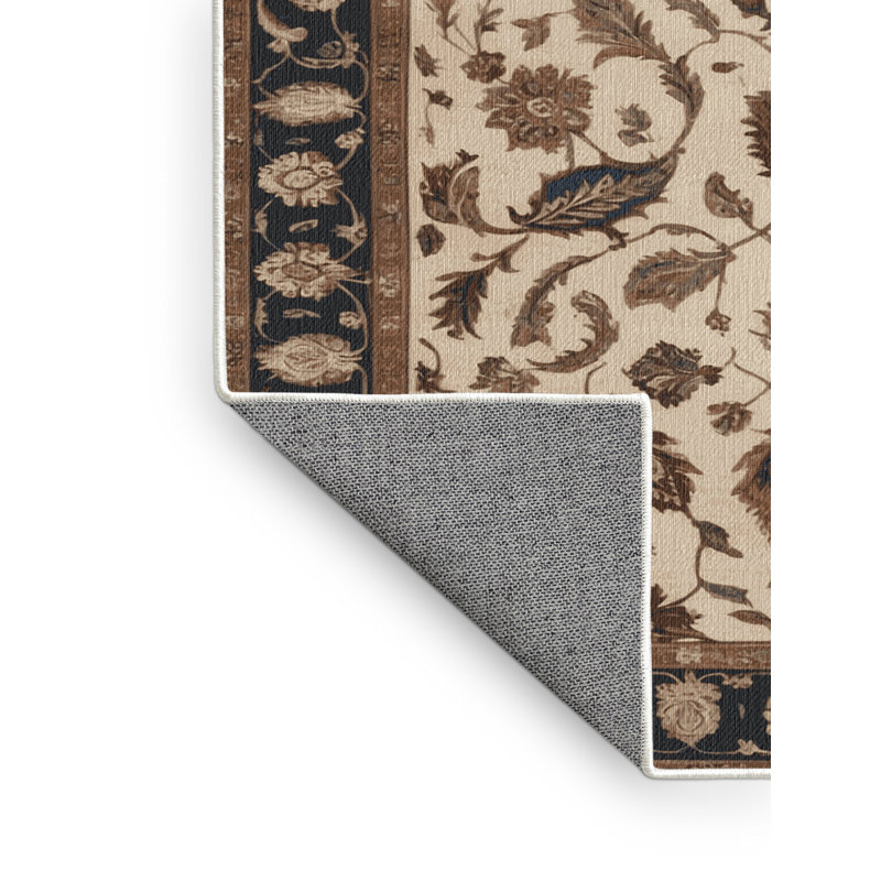 Tapis beige lavable à la machine, Rond 5 pi