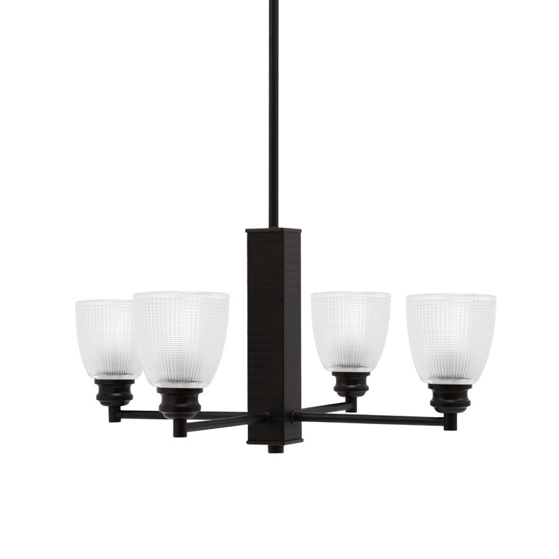 Lustre 4 lumières Edge présenté avec verre côtelé transparent de 5 po, Nickel brossé