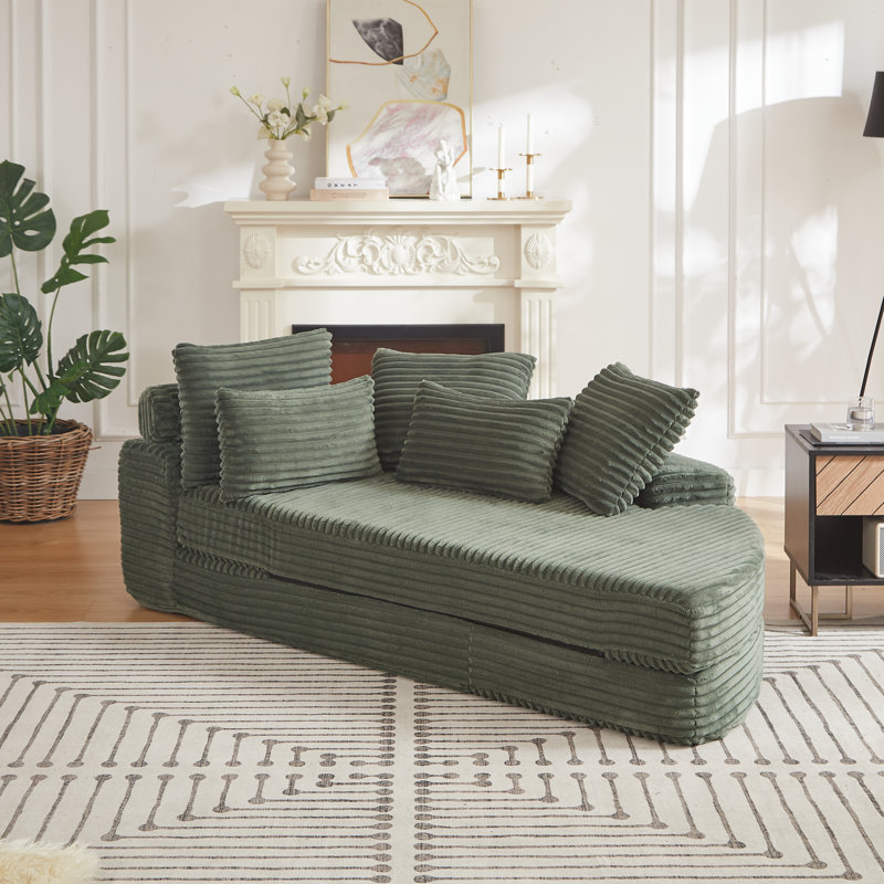 Futon Mid-Century moderne 78,5 pouces Nirvana avec tissu en velours côtelé et coussin décoratif, Velours côtelé vert