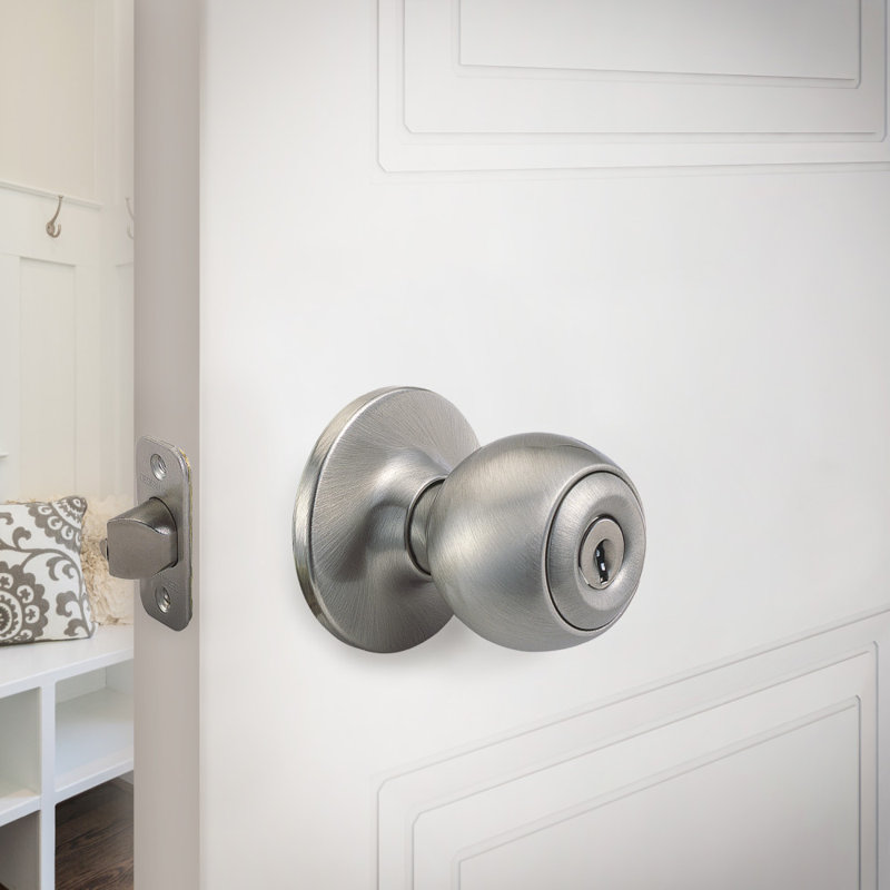 Ball Keyed Entry Door Knob, Satin Nickel
