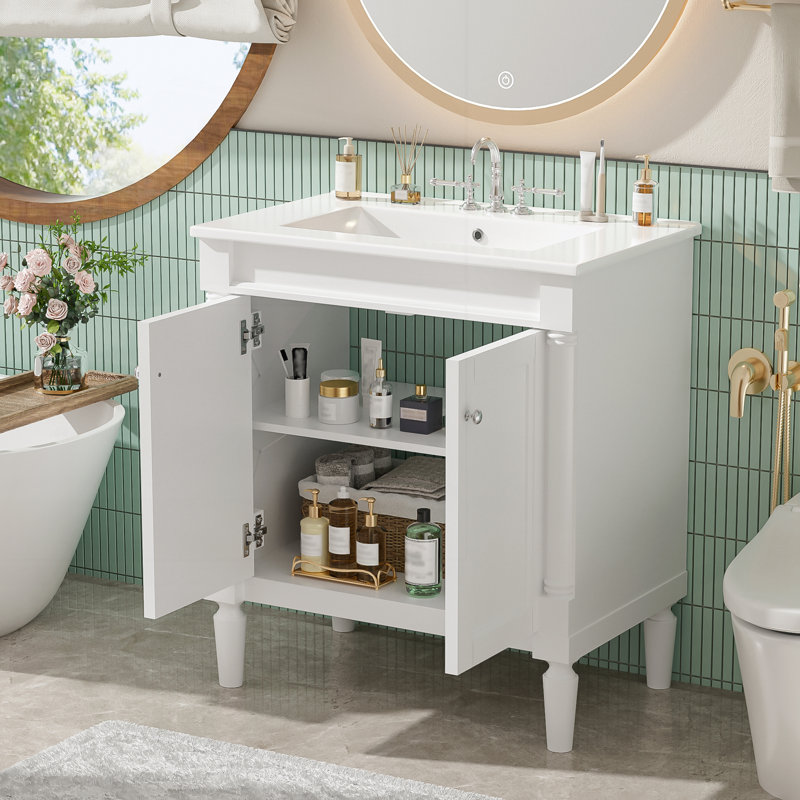 Meuble-lavabo 30 po avec lavabo en céramique, White