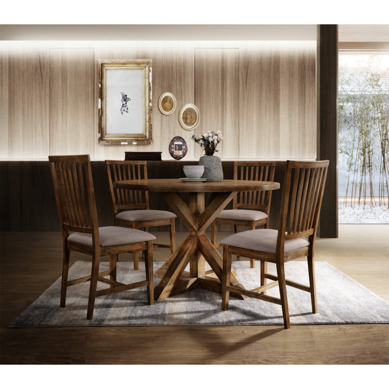 Wallace Weathered Oak Round Dining Table Set with 4 Chairs