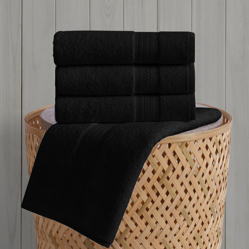 4-Pack Quick-Dry 100% Turkish Cotton Hand Towel Set for Bathroom, 16x30 Inches, Black