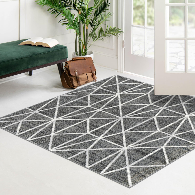 Tapis intérieur rectangulaire en polyester tissé à la machine abstrait Eshin, Carré 7 pi
