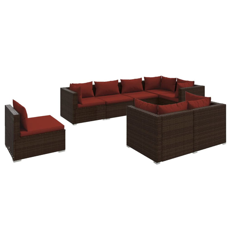 8 Piece Lounge Sofa Seating Group, Cinnamon Red, Brown