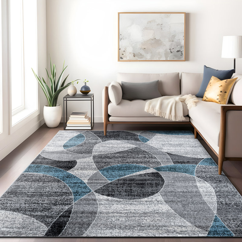 Rambo Contemporary Distressed Circle Area Rug, Rectangle 5' x 7'
