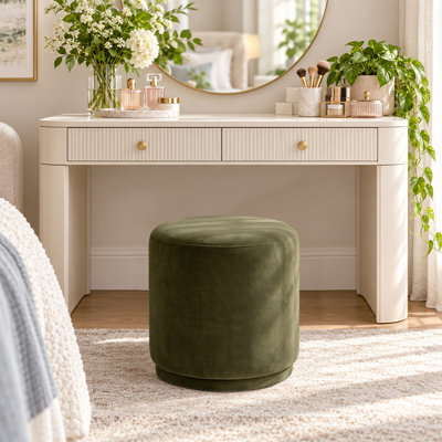 18.5" Round Swivel Velvet Upholstered Vanity Stool