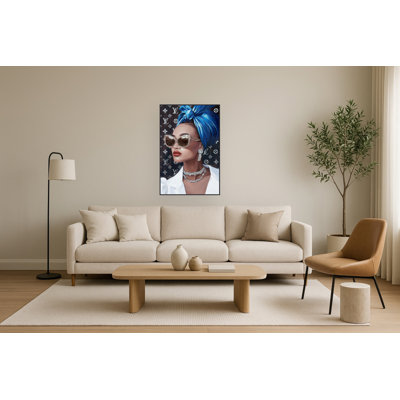 «Glamour Muse», art mural encadré avec fleuret et pierres - 32 po x 48 po - cadre noir