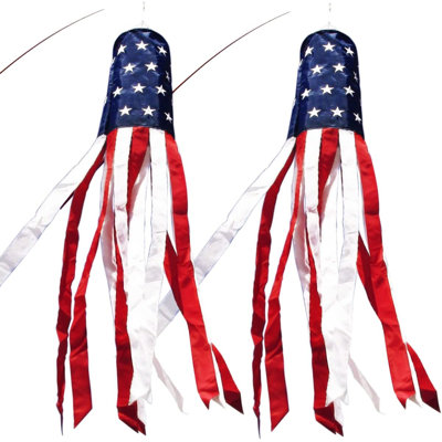 Manche à air de 40 pouces Anley, drapeau américain, étoiles et rayures, décorations patriotiques américaines - étoiles brodées et résistantes à la décoloration - 3,3 pieds