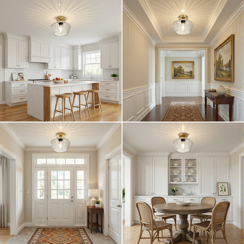 9" Ultra-Modern Flush Mount Lighting with Glass Shade Gold Fixture Ceiling Light for Living Room Bedroom Hallway, Gold
