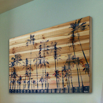 «Watercolor Palms» par Parvez Taj, reproduction d'art sur bois de pin naturel