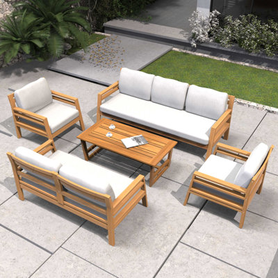 5-Piece Acacia Wood Modular Outdoor Sofa Set