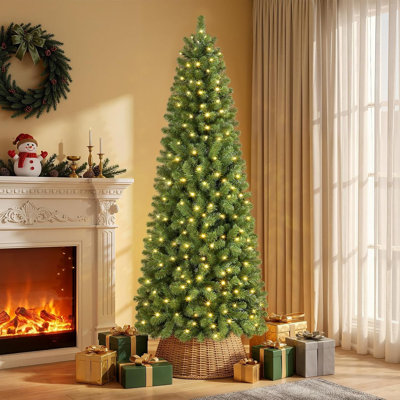 Arbre de Noël artificiel 6 pi, arbre de Noël crayon avec lumière verte chaude, décorations de Noël pour la maison 6 pi