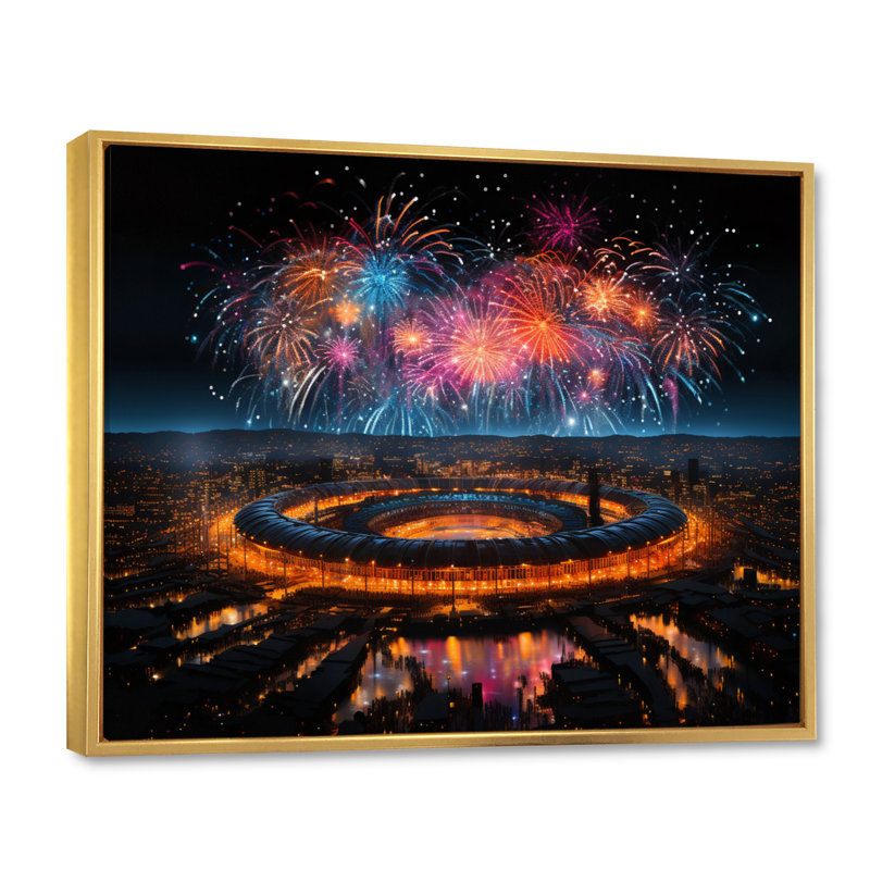 Sport Stadium In Spotlight VII - Architecture Wall Art Prints, Cadre flottant doré, H 16 po x l 32 po x P 1 po