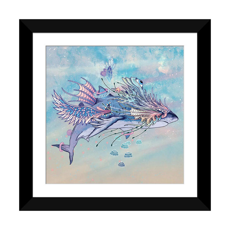 " Journeying Spirit (Shark) " by Mat Miller, Black Framed Fine Art Paper, White, 24" H x 24" W x 1" D