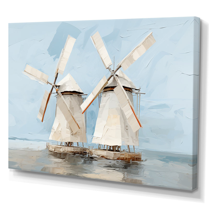 Gray Minimalist Windmills - Wind Turbines, art mural, Toile tendue, H 16 po x l 32 po x P 1 po
