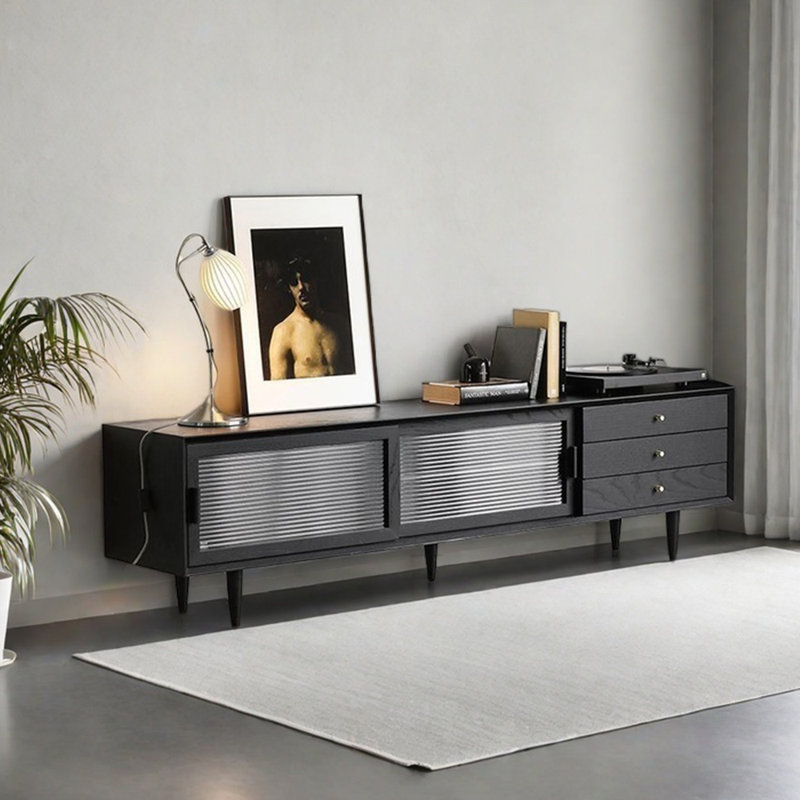 Meuble télé noir clair et luxueux, 78.74"