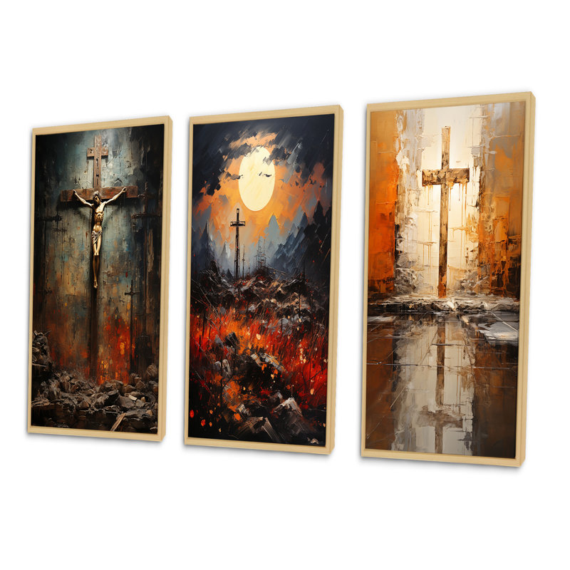 «Christianity Crucifixion Darkness The», 3 pièces, Encadré naturel, H 32 po x l 48 po