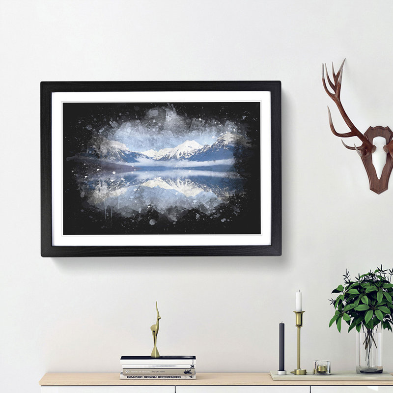 Lake Mcdonald In Montana Paint Splash - Picture Frame Graphic Art, Black Framed, 62cm H x 87cm W x 2cm D