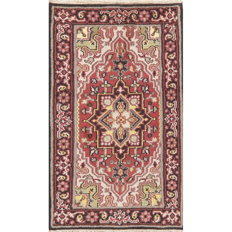 Tapis traditionnel rouge à motif géométrique 3x5