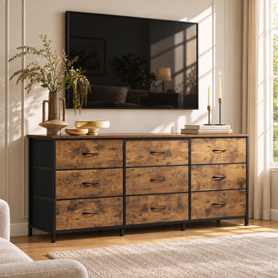 9-Drawer Dresser for Bedroom, 54" W TV Stand for TVs Up to 65 Inch, Storage Chest with Sturdy Steel Frame for Living Room, Hallway, Closet
