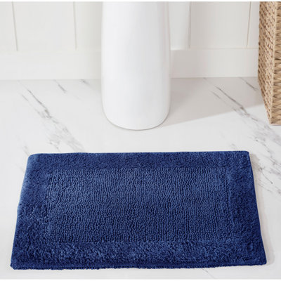 Jasmyne Premium 100% Cotton Tufted Reversible Bath Rug, Extra Soft & Super Absorbent, Machine Washable Bathroom Rug for Shower, Tub & Sink Area, 17" x 24", Navy