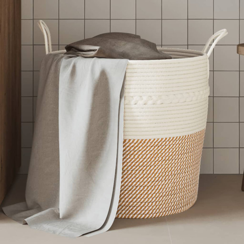House Of Hampton Cotton Storage Tub & Tote, Brown/White