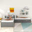 L-Shaped Platform Bed With Trundle And Drawers Linked With Built-In Desk,Twin,Grey-130184580