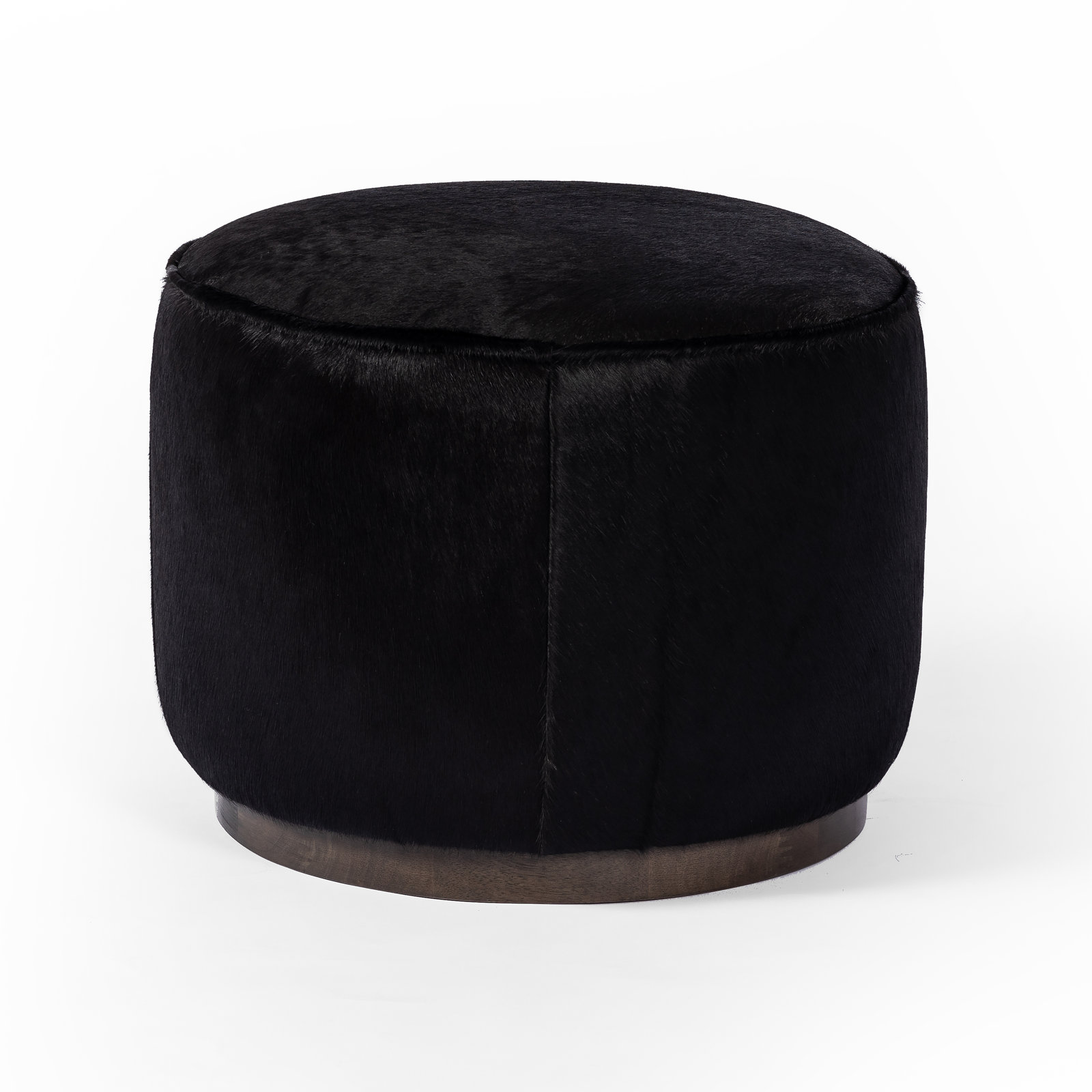 Acker 22" Cotton Upholstered Ottoman, Black Hair On Hide Genuine Leather
