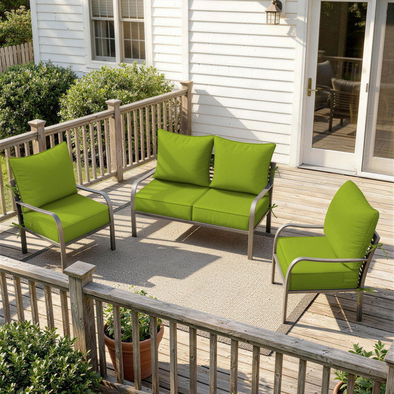 6.5″ Outdoor Replacement Cushion Set, Deep Seating Seat / Back Cushion Set, 24″W X 24″ D, Set Of 4, Grass Green