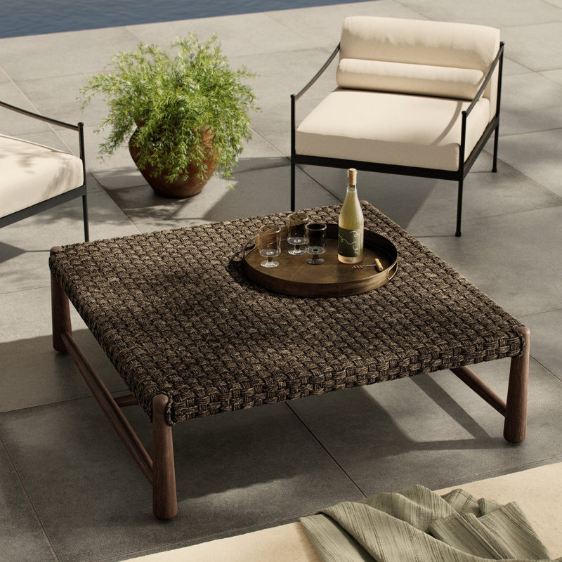 Savio Outdoor Coffee Table, Dark Textured Woven