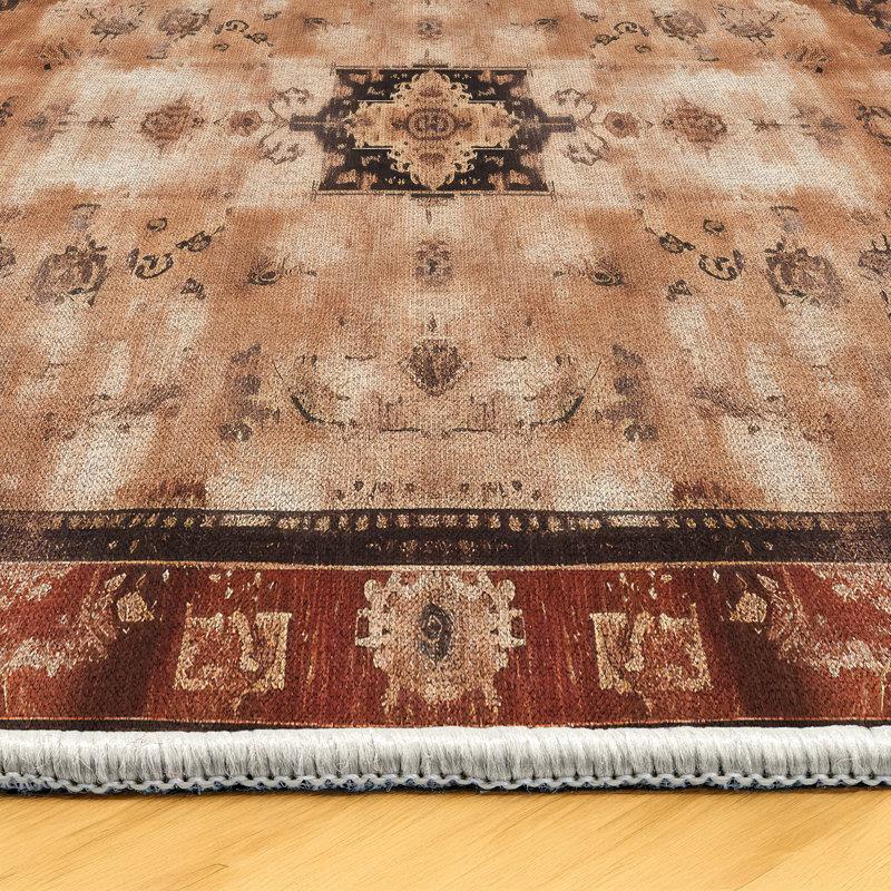 Nomadia Collection Digital Print Cotton-Polyester Brown Moroccan Rug, Runner 4' x 16'5"