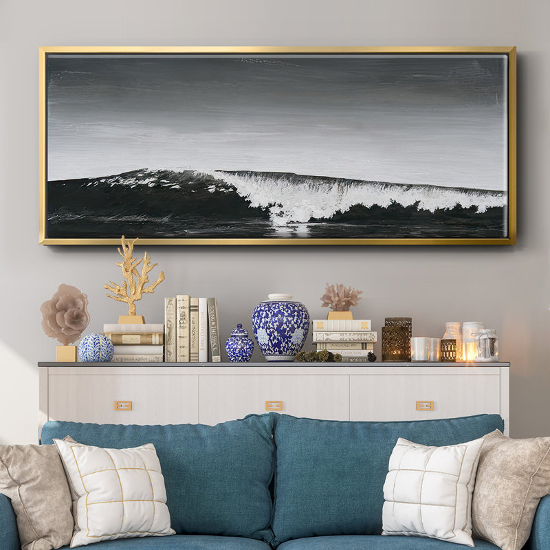 Black & White Waves I - Framed Canvas, 24" H x 60" W