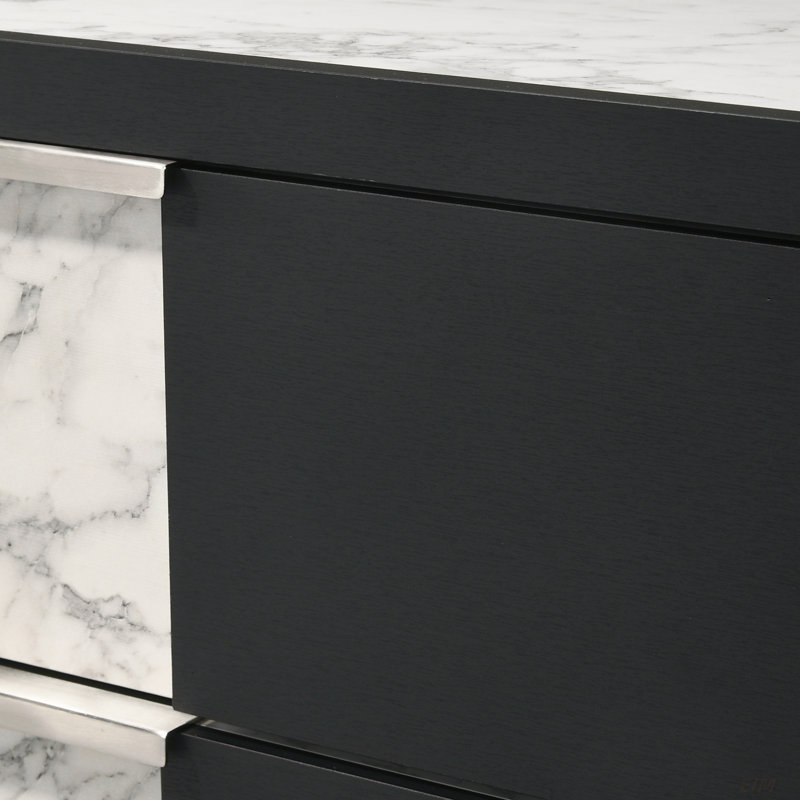 Commode contemporaine 1 pièce cinq tiroirs en métal, Noir / blanc