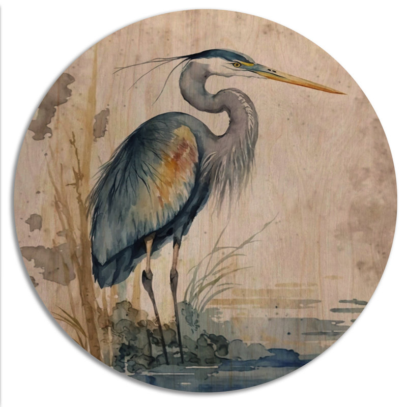 Héron au bord de l'eau I - Animaux, héron, art mural en bois - Bois de pin naturel, H 29 po x l 29 po x P 1 po