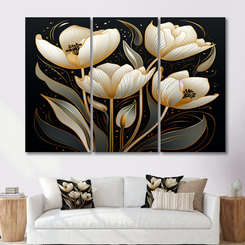 Gosnold - Ensemble d'art mural tulipes, H 28 po x l 36 po x P 1 po, Toile tendue
