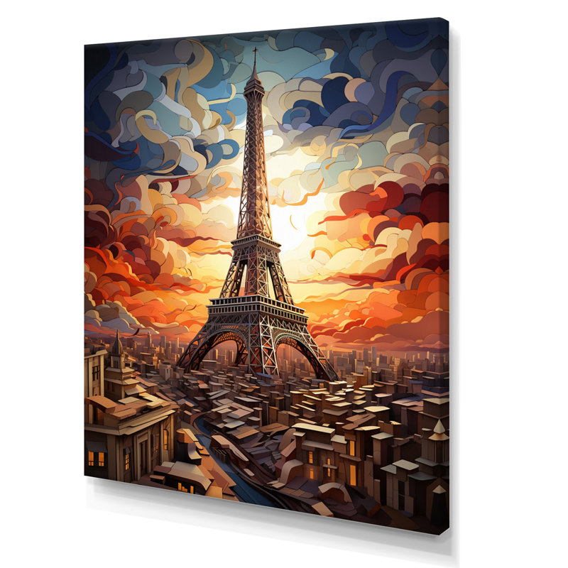 Majestic arc-en-ciel au coucher du soleil, Tour Eiffel à Paris I, H 20 po x l 12 po, Toile tendue