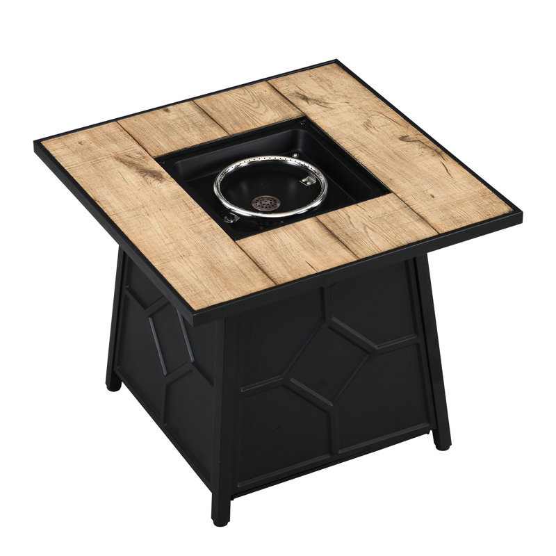 28 - Inch Square Auto Ignition Propane Fire Pit Table 40,000 , Brown, + Iron, Metal Frame For Outdoor Square, Easy To Clean, Decor Item