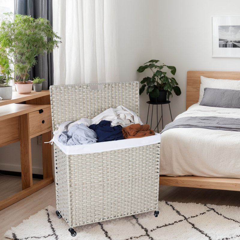 Panier à linge en osier avec poignées, Gris clair