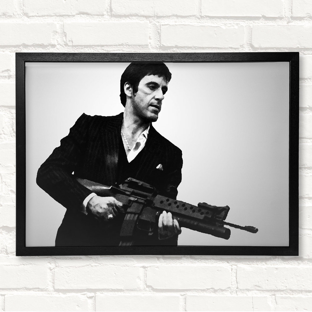 Scarface Tommygun B N W - Closed Corner Frame Kunstdrucke auf Holz