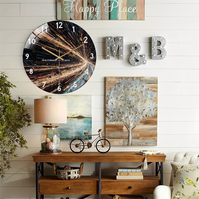 Horloge murale silencieuse en verre trempé de 30 cm, « Face lumineuse défilant le temps », sans tic-tac, fonctionne avec des piles (piles AA non comprises), décoration artistique pour la maison