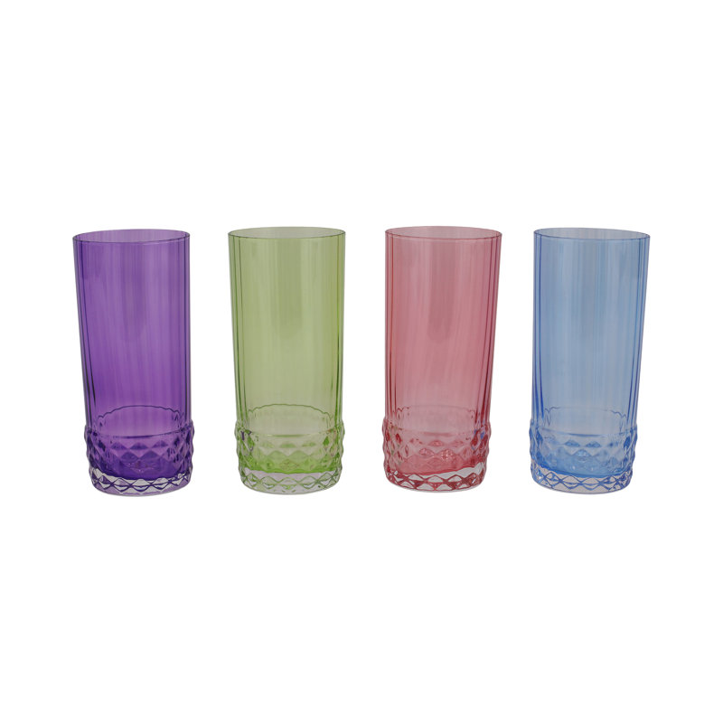 Deco Handmade Drinking Glass, Green/Pink/Purple, 4