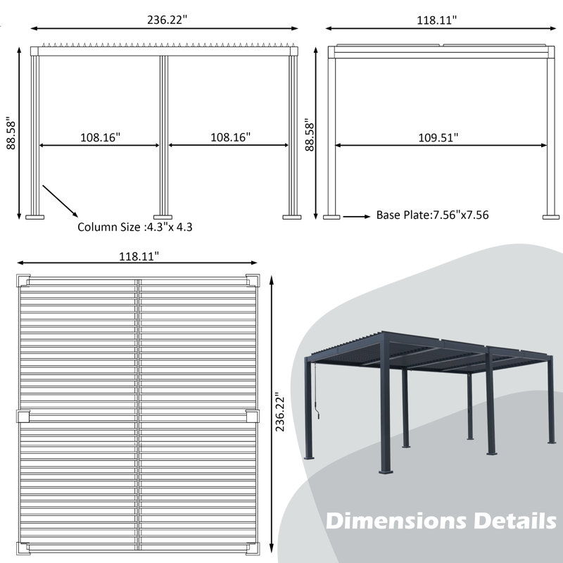 20'x 20'Patio Pergola Canopy Modern Aluminum Pergola