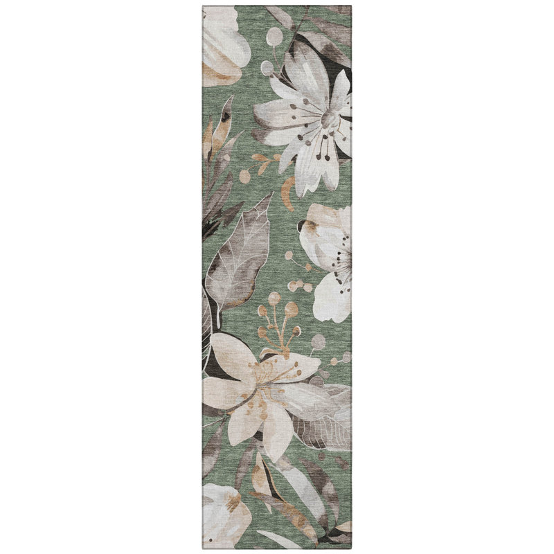 Machine Washable Indoor/Outdoor Millner ACN2260 Floral Rug, Runner 2'3" x 7'6"