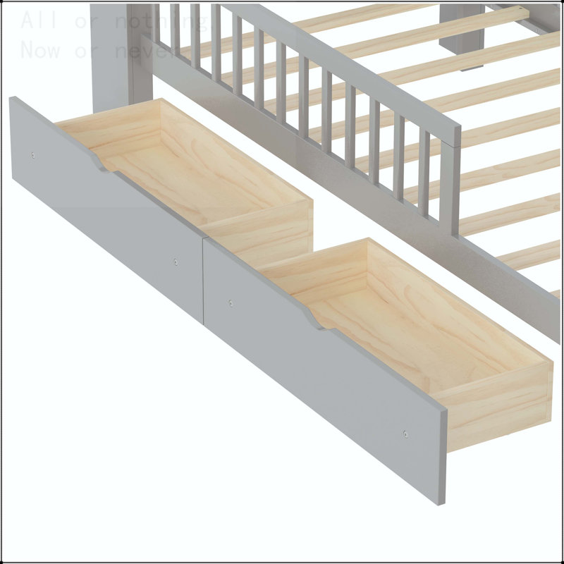Twin Size Bed with Headboard Storage Rack and Under-Bed Drawers, Gray