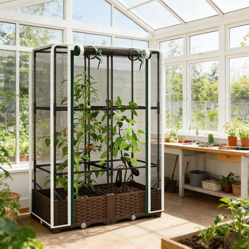 Cage à plante, lit de jardin surélevé, H 46,5 po x l 31,5 po x P 15,7 po, Noir / brun / blanc