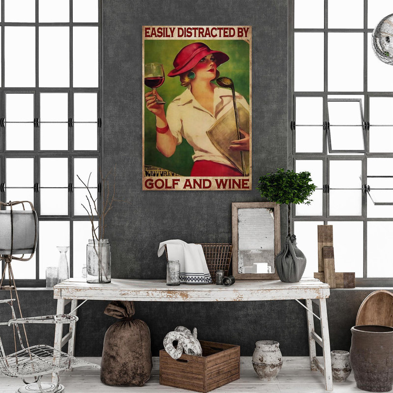«Cheryel Easily Distract By Golf And Wine», reproduction d'art rectangulaire sur toile tendue sur toile tendue