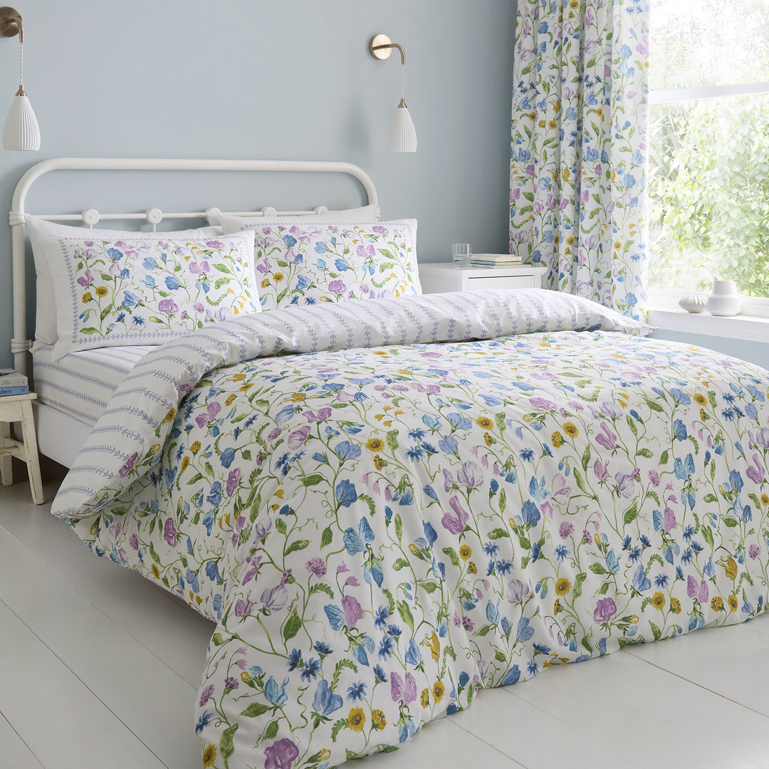 D & D Sweetpea Floral Duvet Cover Set Lilac