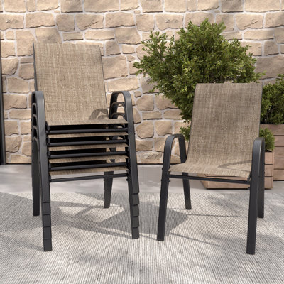Ensemble de chaises de salle à manger d'extérieur 6 pièces, siège ergonomique large, capacité de 350 lb par chaise, structure en métal Teslin imperméable et résistante à la rouille, idéale pour la terrasse, le jardin, la salle de banquet et l'utilisation commerciale