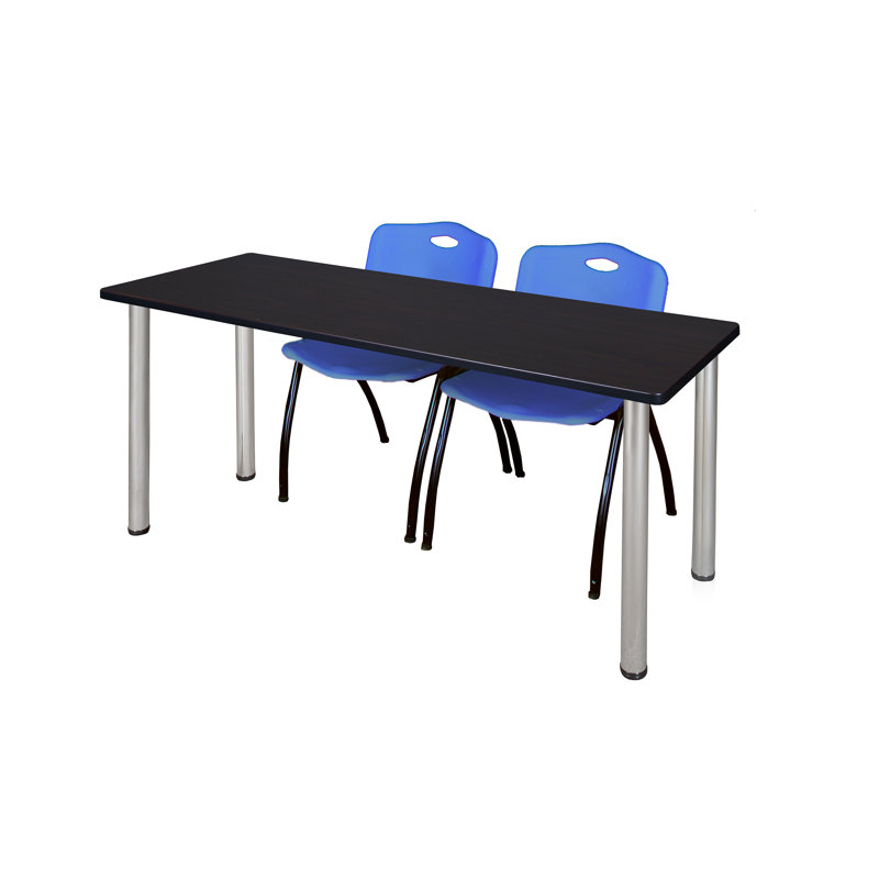 Plateau de table Kee et chaises empilables 2 M, Bleu, Chrome, Cerisier